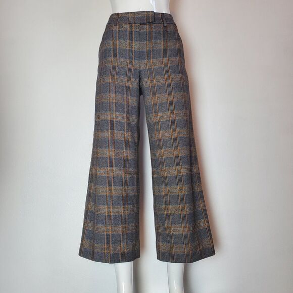 Express Gray Orange Plaid Cropped Trousers - Picture 1 of 7